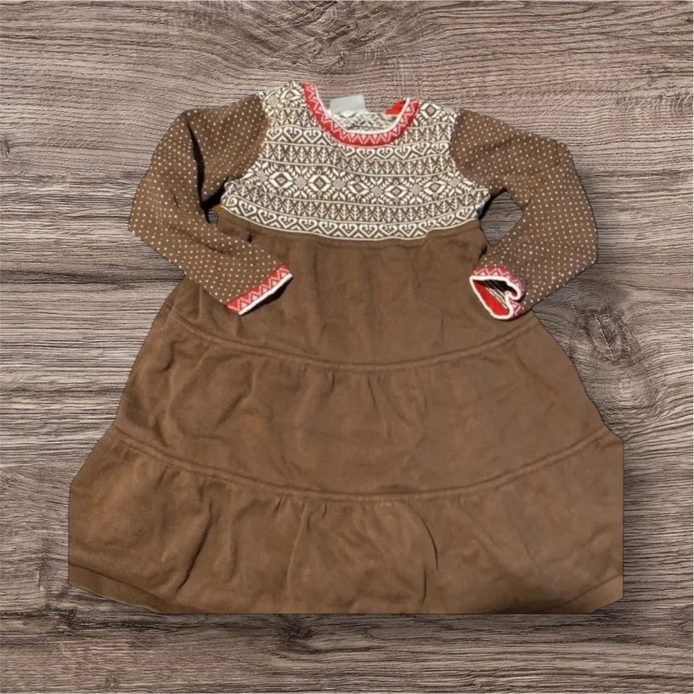 HANNA ANDERSSON EUC GIRLS SWEATER DRESS BROWN WHITE RED TOP BOTTOM SIZE 5 110